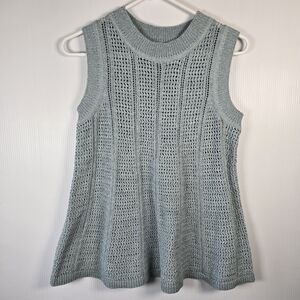 C&C California Women's Light Gray/Green Open-Knit Sweater Tank Size M